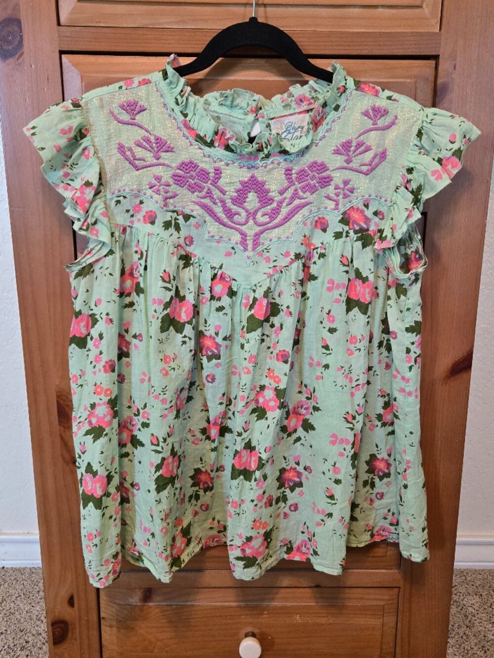 Oh My Stars Green Floral Flutter Sleeve Top in Medium
